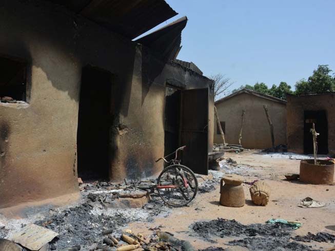 Houses in Karamai village, Nigeria, that were burnt out in one of the brutal attacks by Fulani militants early in 2019 that killed nearly 300 Christians in Kaduna State